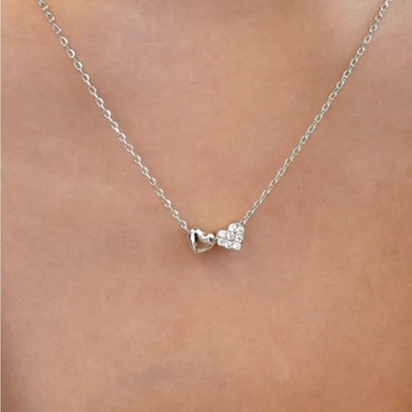 925 Sterling Silver Cubic Zirconia Heart Necklace 18k Gold Plated - Picture 3 of 4